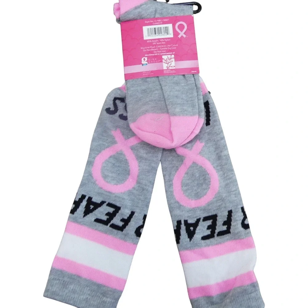 Gina Group Knee High Socks Womens 9-11 Grey New Fearless Breast Cancer Awareness